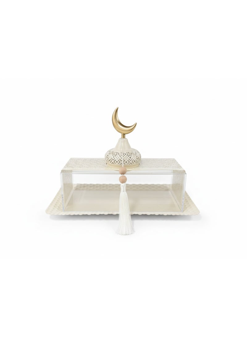 Ramadan Metal Sweets Display Box with Crescent Top – Decorative Iftar Serving Tray